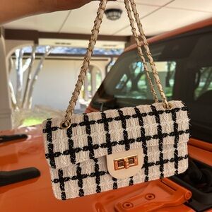 Black & White Tweed Mini Chain Shoulder Bag